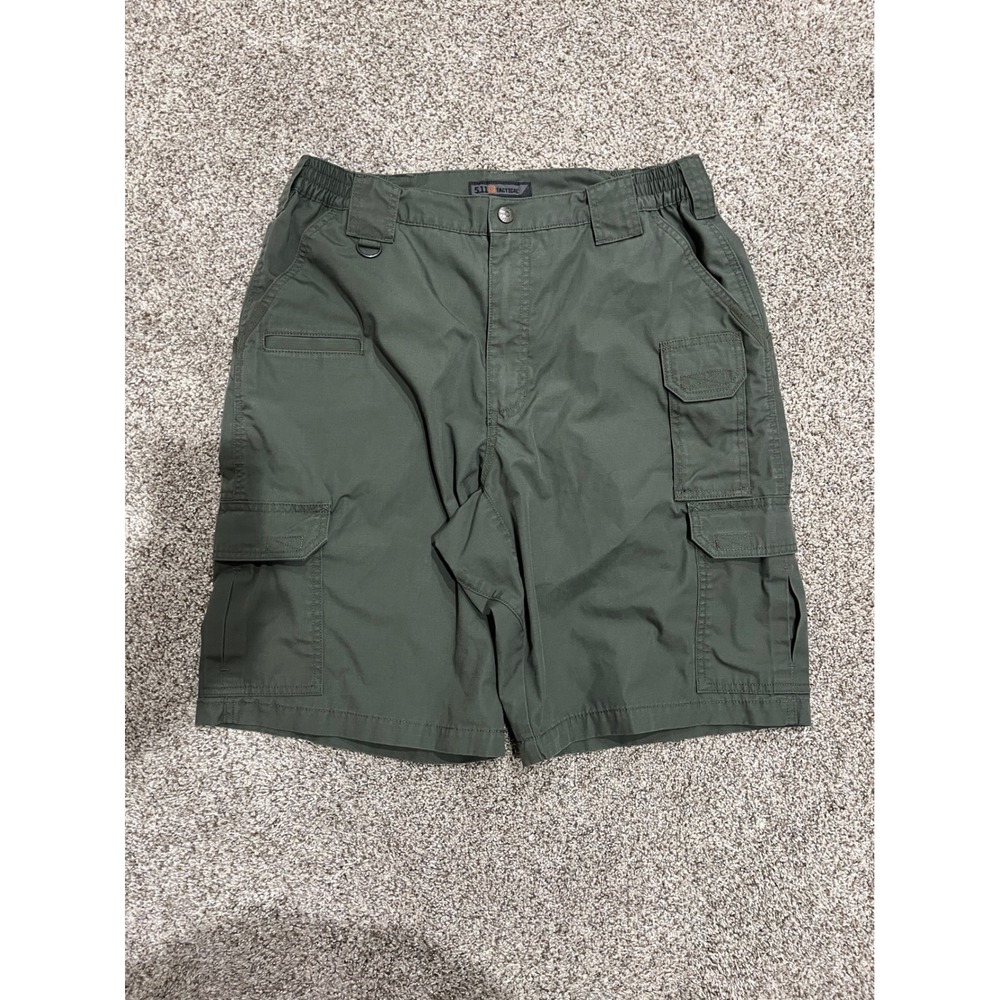5.11 Tactical Mens Green Ripstop Cargo Shorts Size 34 Elastic Waist Outdoor